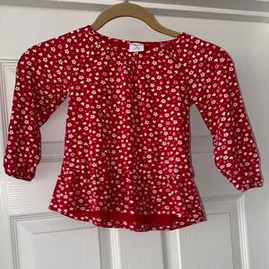 Polarn O. Pyret Kids shirt in Red w/ White Flowers & Pink Hearts. Size 18-24 mo